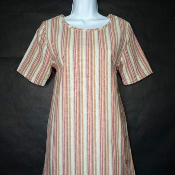 Roolee Striped Cotton Linine Button Side Hipster Woven Midi Dress w/ Pockets - Picture 14 of 16